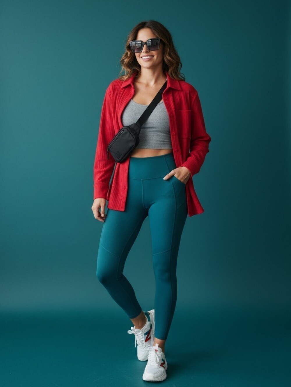 Beyond Yoga Breathe Easy Red Ribbed Button Down Shirt